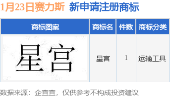 赛力斯新提交“星宫”商标注册申请